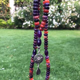 Handmade Original 925 Silver Amethyst & Carnelian 99 Rosary