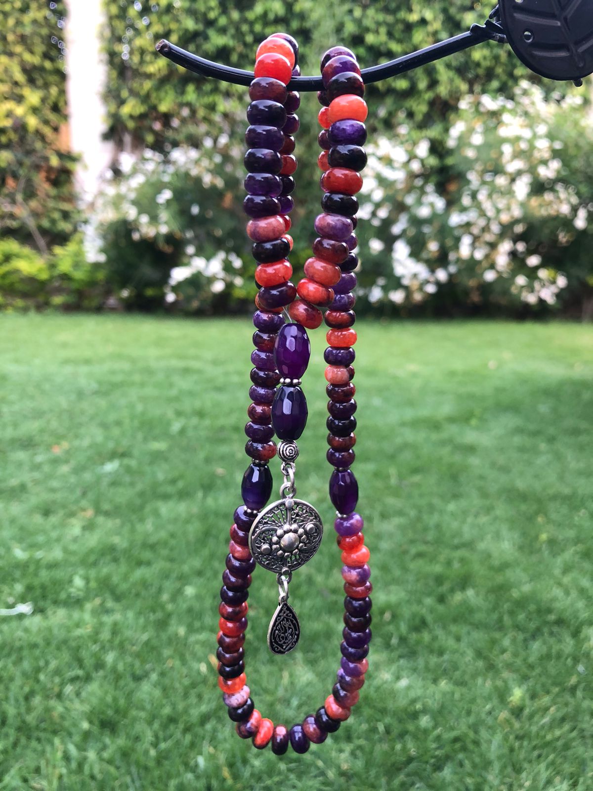 Handmade Original 925 Silver Amethyst & Carnelian 99 Rosary 1 Handmade Original 925 Silver Amethyst & Carnelian 99 Rosary