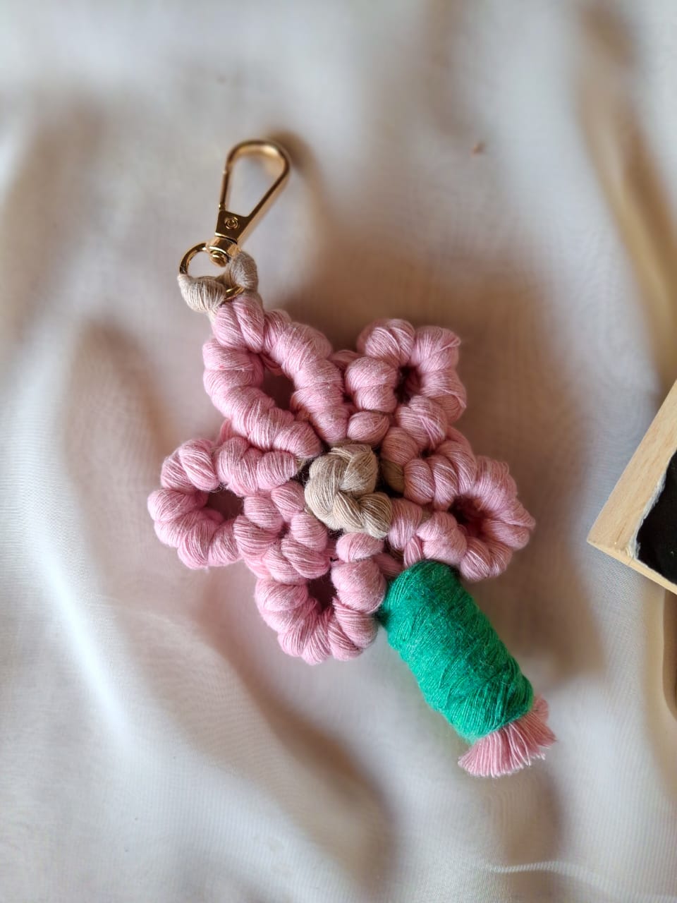 macrame bag charms 6 pink flower