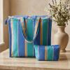 The Green Blue & Yellow Canvas Striped Tote