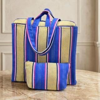 Blue & Yellow Striped Tote