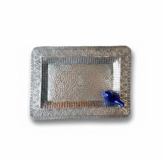 Artisanal Aluminum Tray with Glazed Ceramic Birds -1