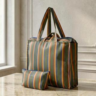 The Olive Rainbow Striped Tote in Waterproof