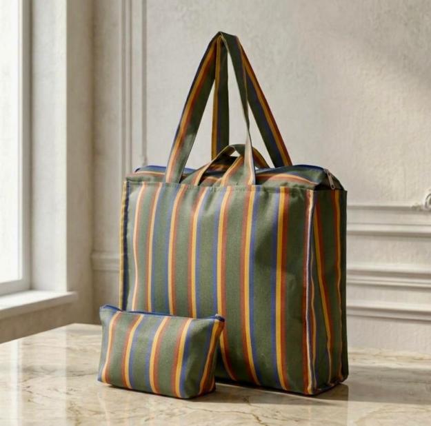 The Olive Rainbow Striped Tote in Waterproof 1 The Olive Rainbow Striped Tote in Waterproof