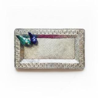 Artisanal Aluminum Tray with Glazed Ceramic Birds -2