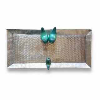 Contemporary Aluminum Art Tray with Glazed Birds-3