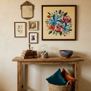 Square Handcrafted Floral Colored Tableau