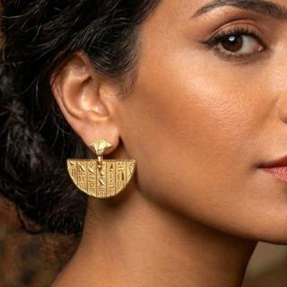 Gold plated Hieroglyphics WITH lotus earrings