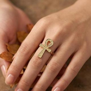 Gold plated key of life ring