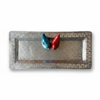 Artisanal Aluminum Tray with Glazed Ceramic Birds -3