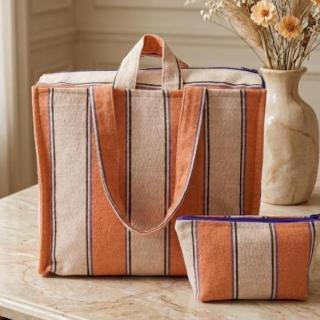 Orange & Blue Striped Tote