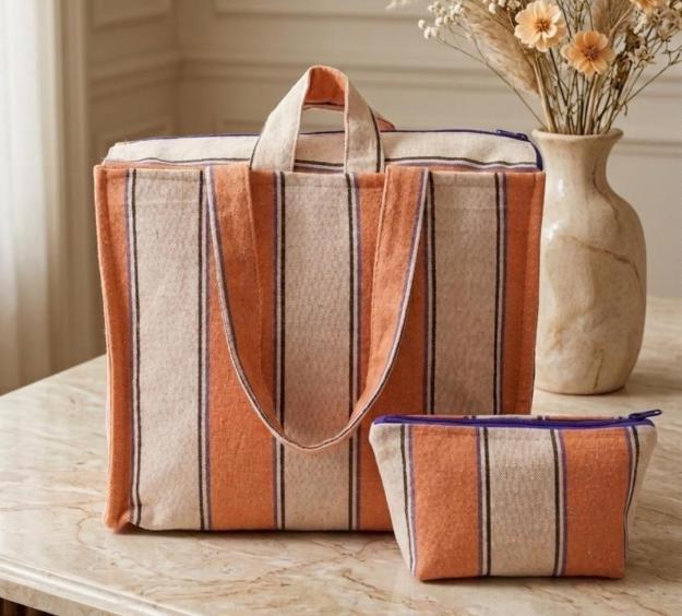 Orange & Blue Striped Tote 1 Orange & Blue Striped Tote