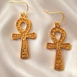 Gold plated key of life earrings