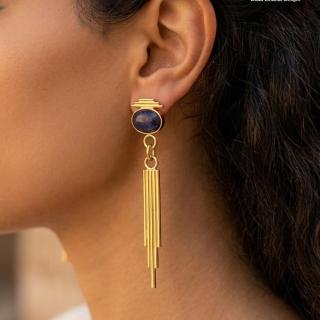 Gold plated brass earrings with dark purple agate stones (E208XMG)