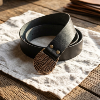 Genuine Leather Belt with Handmade Brass Buckle