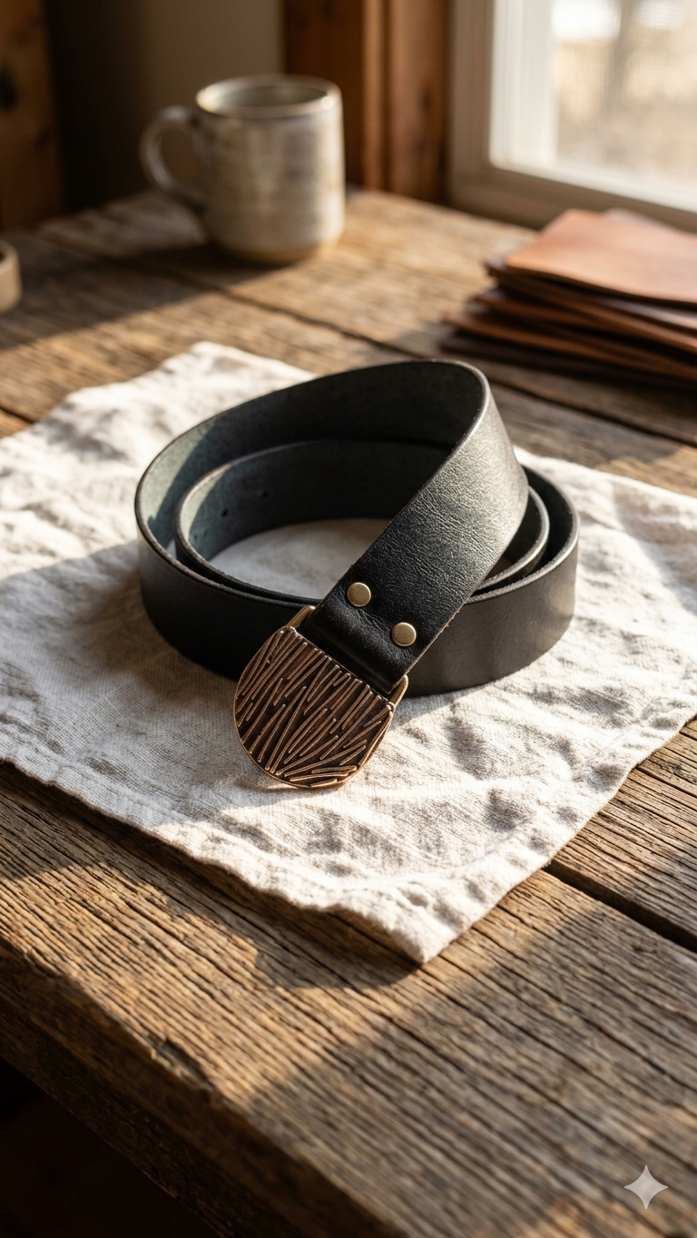 Genuine Leather Belt with Handmade Brass Buckle 1 Genuine Leather Belt with Handmade Brass Buckle