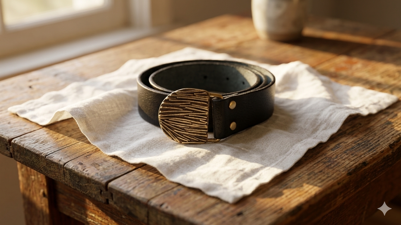 Genuine Leather Belt with Handmade Brass Buckle 13 1781358346364