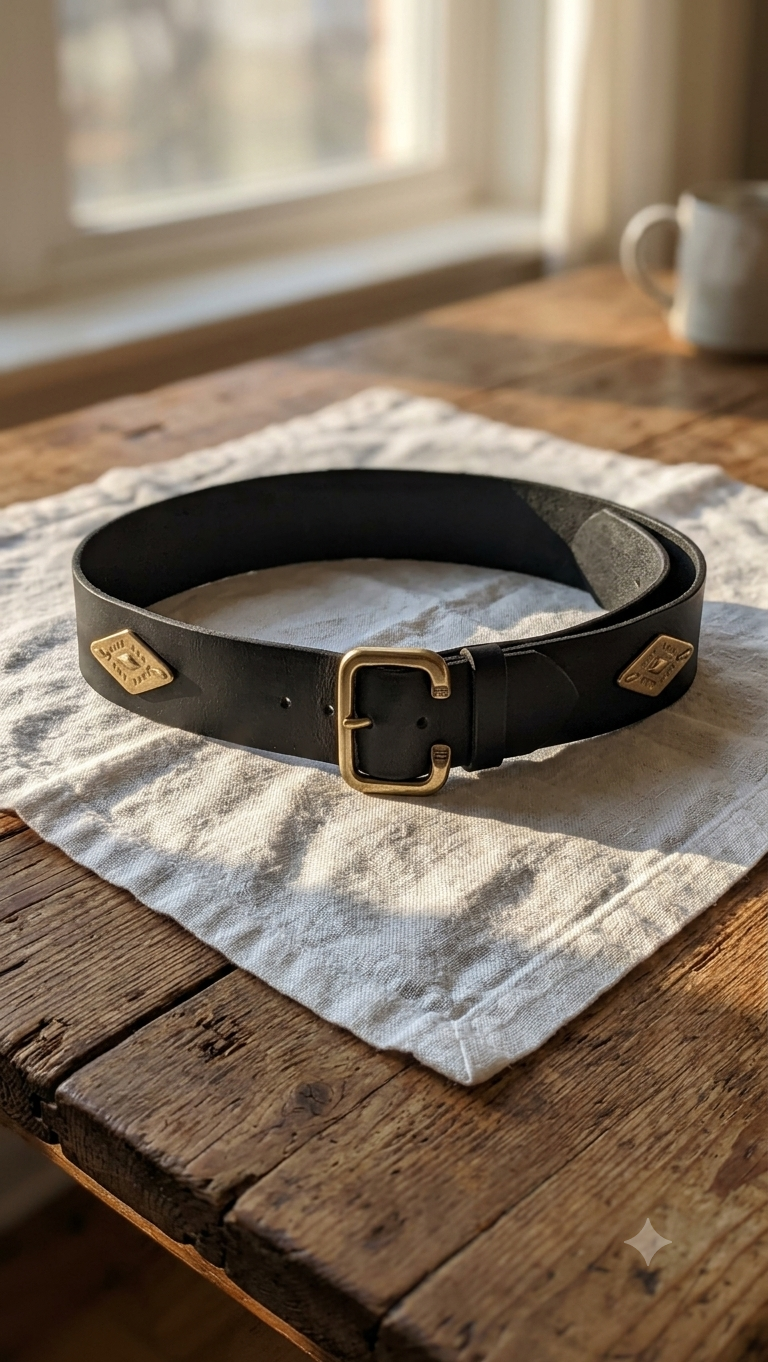 Genuine Leather Belt with Embedded Brass Pendants — Minimal Handmade Statement Accessory 6 1781538245618