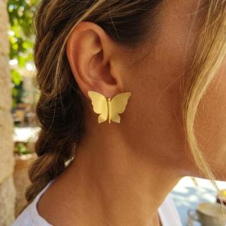 Gold plated brass textured butterfly earrings (E211XMG)