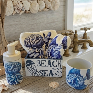 White and blue beach bathroom set