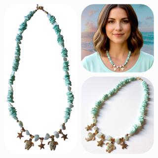 MessoCraft green mint Turtles | stars necklace