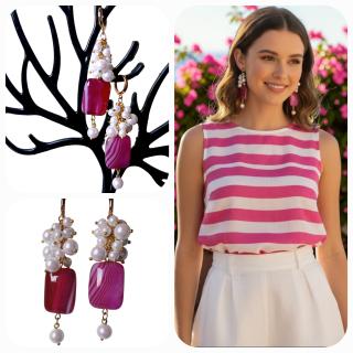 MessoCraft Fuschia Rectangle Earrings