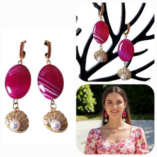 MessoCraft Fuschia Ovel Shell Earrings