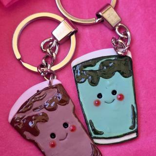 Matcha and coffee friends matching keychains