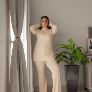 Beige Ribbed Set