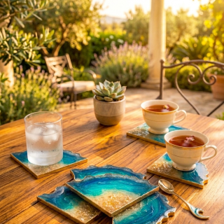 triangle coasters set of 4 in mirror stones beach design
