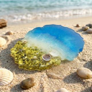 mirror stones beach resin coaster