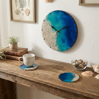 dark blue sandy beach resin wall clock