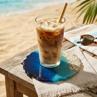dark blue sandy beach resin coaster