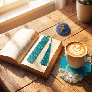 package with shell beach coaster, a bookmark and a pharaonic magnet