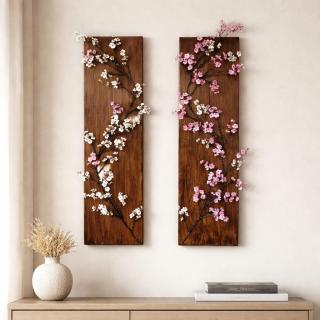 Handmade Pink & White Blossom Wall Panels – Set of 2