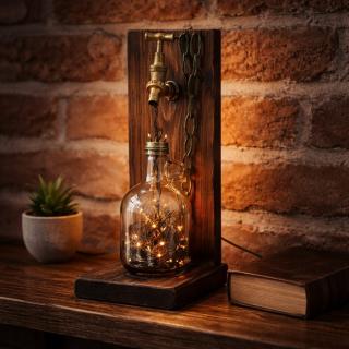 Handmade Industrial Tap & Glass Bottle Table Lamp