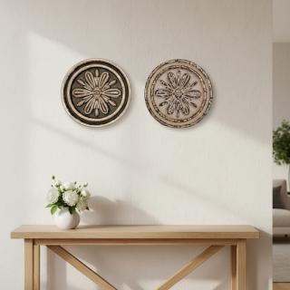 Hand-Painted Vintage Round Wall Art – Set of 2