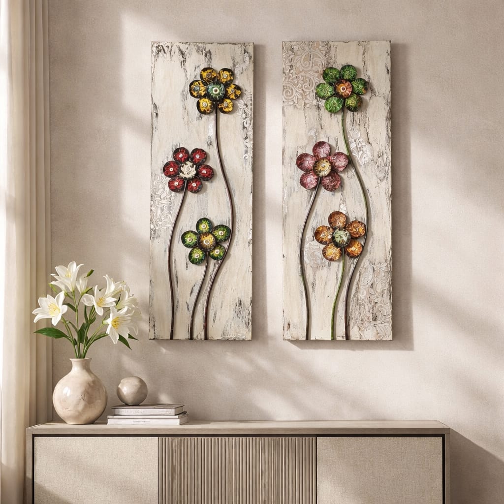 Handcrafted Floral Branch Wall Panels – Set of 2 1 Handcrafted Floral Branch Wall Panels – Set of 2