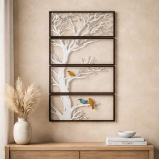 Handcrafted Tree & Birds Wall Art – 4 Piece Set attached to be 1 frame