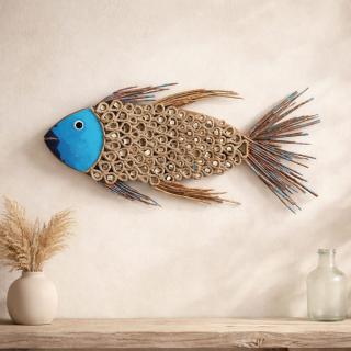 Handmade Rope & Mirror Fish Wall Art