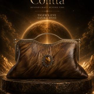 Natural Tiger’s Eye Stone Luxury One-of-a-Kind Leather Bag