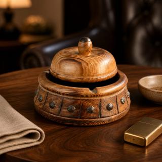 Decorative Wooden Ashtray with Lid