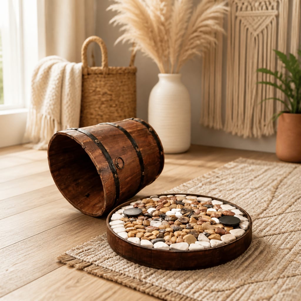Rustic Barrel Coffee Table with Hidden Storage 2 IMG 20260614 WA0057