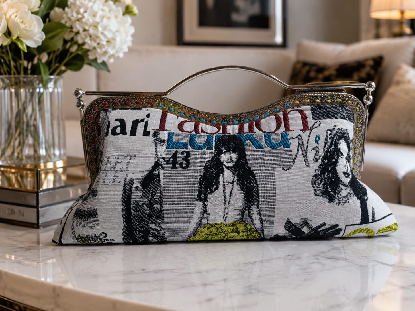 Stylish Handmade Linen Bag with Artistic Print 1 Stylish Handmade Linen Bag with Artistic Print