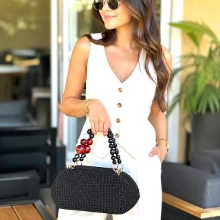 Midnight Crochet Bag with Red Accent Chain