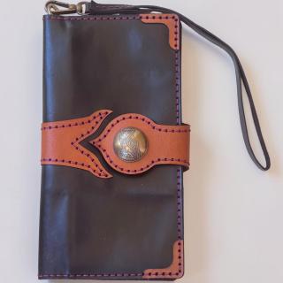 A Crazy Horse Leather Wallet/Clutch with a Celtic Brass Owl Ornament