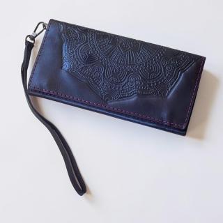 A Pull-Up Leather Wallet/Clutch with Embossed Mandala