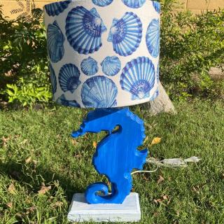 Blue Sea Horse Side Lamp/Sea Shells Chapeau