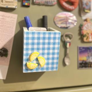Checkered Lemon Magnetic Fridge Basket