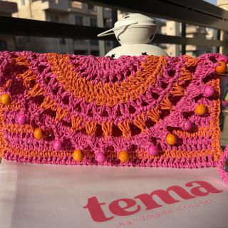 Fuchsia Raffia Clutch